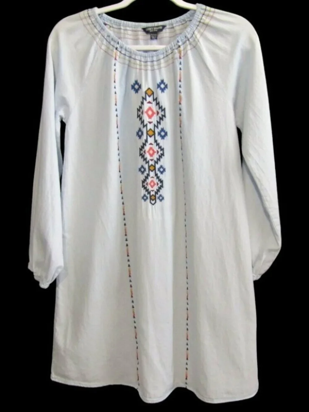 Lucky Brand Blue Chambray Embroidered Shift Dress Girls Size XL Southwestern